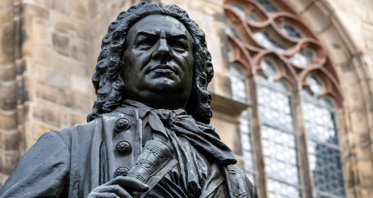 Johann Sebastian Bach statue in front of St. Thomas Church in Leipzig