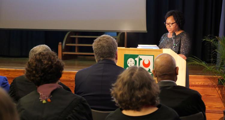 Professor Olivette Otele presenting the 60th Founders' Memorial Lecture at Girton College