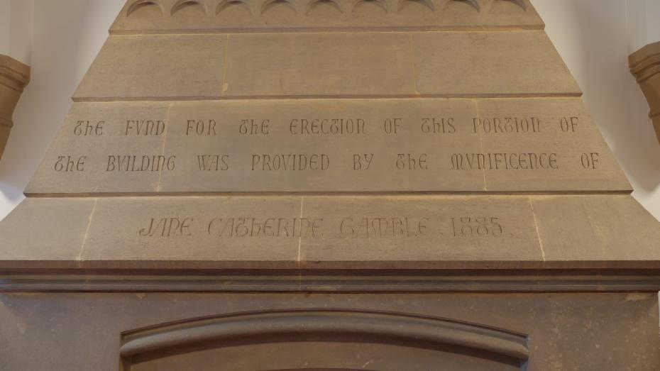 The Gamble fireplace inscription 